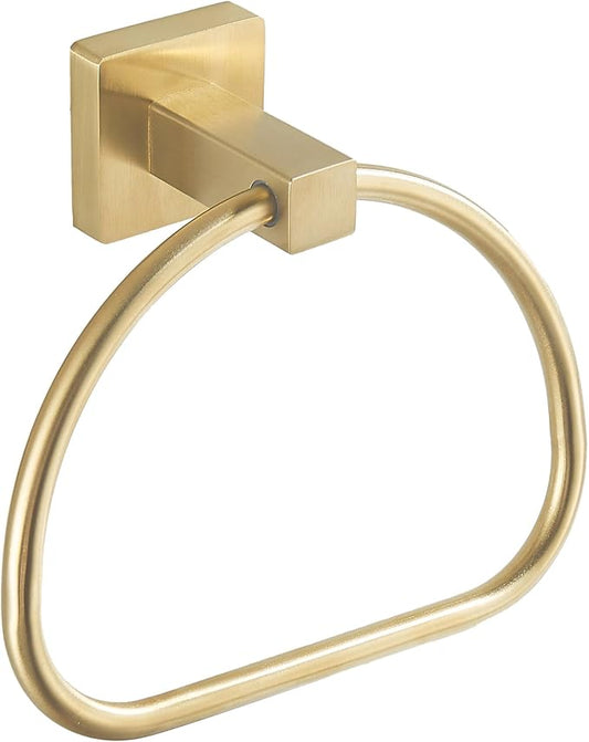 Leyden Brushed Gold Hand Towel Holder, Bathroom Towel Ring, Bath Hand Towel Hangers Wall Mounted Half Round Modern