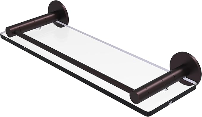 Allied Brass FR-1/16G-ABZ Fresno Collection 16 Inch Glass Vanity Rail Shelf, Antique Bronze