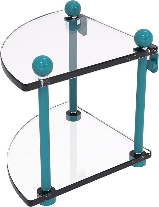 Allied Brass PR-3-GLT Two Tier Corner Glass Shelf, Glokzin Teal