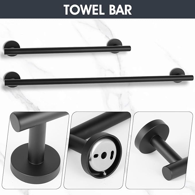 18 Piece Matte Black Bathroom Hardware Set, Towel bar Set Include 24 inch Towel bar, Bathroom Towel Rack, Towel Ring, Toilet Paper Holder, Towel Hook, Bathroom Accessories Set