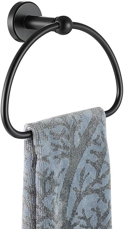 JQK Towel Ring Matte Black, Stainless Steel Half Ring Towel Holder for Bathroom, 7 Inch Brushed Finished Wall Mount, TR160-PB
