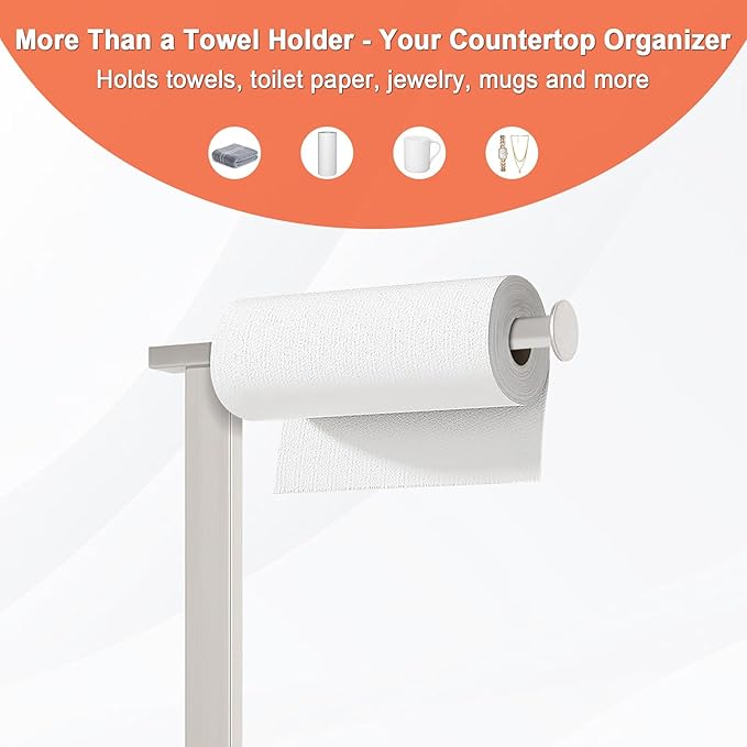 HarJue Hand Towel Holder Stand, 14.5" Hand Towel Rack with Weighted Marble Base, 304 Stainless Steel L-Shape Standing Towel Bar for Vanity Bathroom Kitchen Countertop (Brushed Nickel)