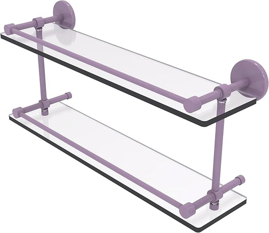 Allied Brass Prestige Skyline Collection Tempered Double Glass Shelf with Gallery Rail Lavender 22 Inch