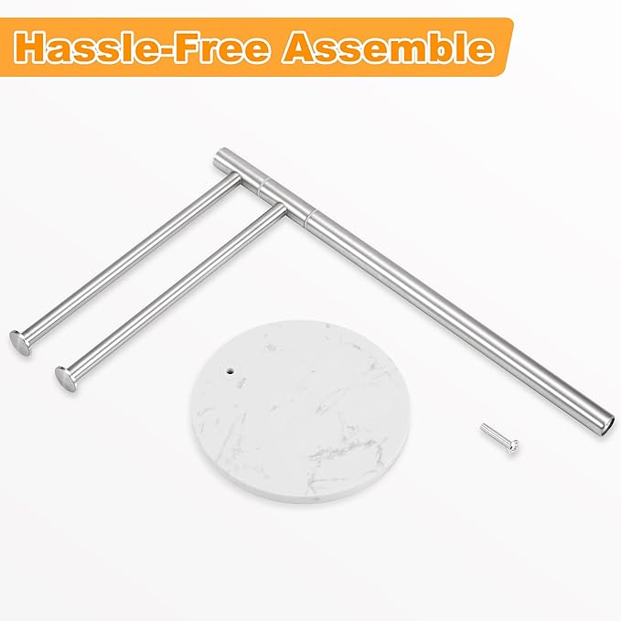 Hand Towel Holder for Bathroom, Stainless Steel Double Hand Towel Holder Stand with Marble Base for Kitchen Countertop, Freestanding Brushed Nickel 360?? Swivel 2 Arms Towel Bar Drying Rack, YOFOVI