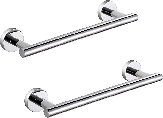 SEIDO 9 Inch Chrome Hand Towel Bar 2 Pack, Thicken 304 Stainless Steel Towel Holder for Bathroom Wall, Anti-Drop Towel Rack w/ 6.7" Hanging Length, for Bathroom, Kitchen, Lavatory, RV