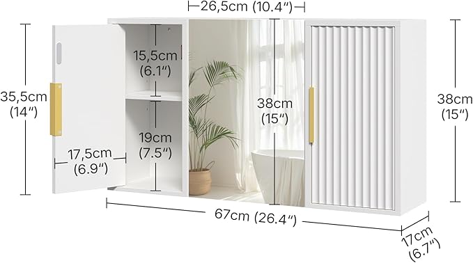 YATINEY Bathroom Wall Cabinet with Mirror, Medicine Cabinet Mirror, Wall Mounted Medicine Cabinet, Mirrored Door Over The Toilet Storage, for Laundry Room, Bedroom, Camper, Hallway, White