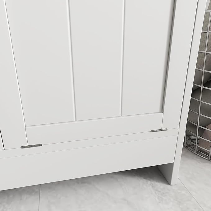kleankin Double Tilt Out Laundry Hamper Cabinet with Storage, 19 Gallon Hidden Trash Can Cabinet with 2 Doors for Bathroom, Kitchen, White