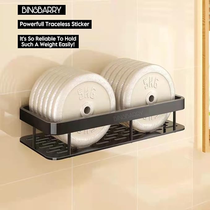 Fadflurry® Self-Adhesive Multipurpose Wall Mounted Bathroom Shelf and Rack for Bathroom and Kitchen, Space Saving Bathroom Organizer Shelf, Punch Free Wall Shelves, Wall Stand (Black Pack of 1)