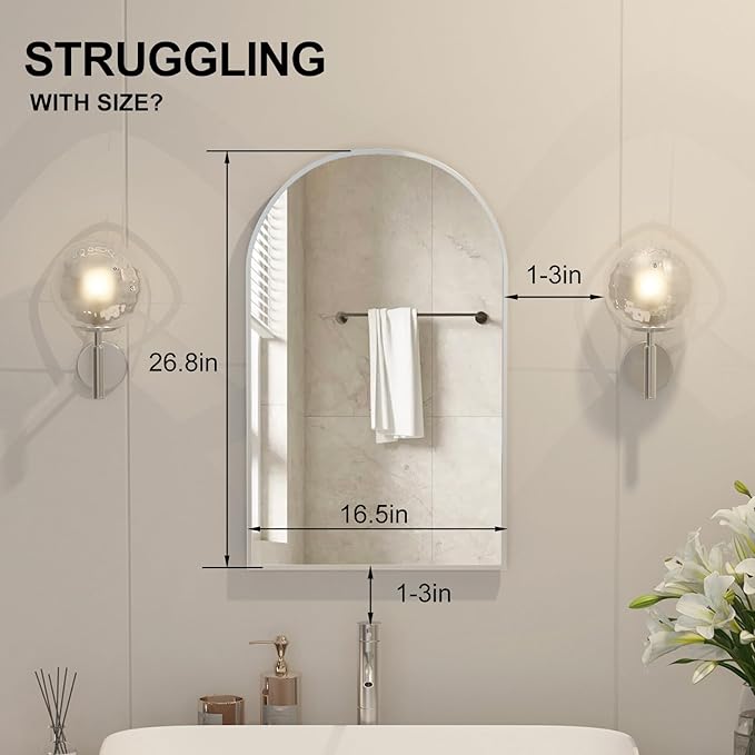 Recessed Medicine Cabinet for Bathroom,Brushed Nickel Arched Medicine Cabinet with Mirror,Arch Mirrored Medicine Cabinets Recessed,Bathroom Mirror with Storage,Open from Left to Right 16x26
