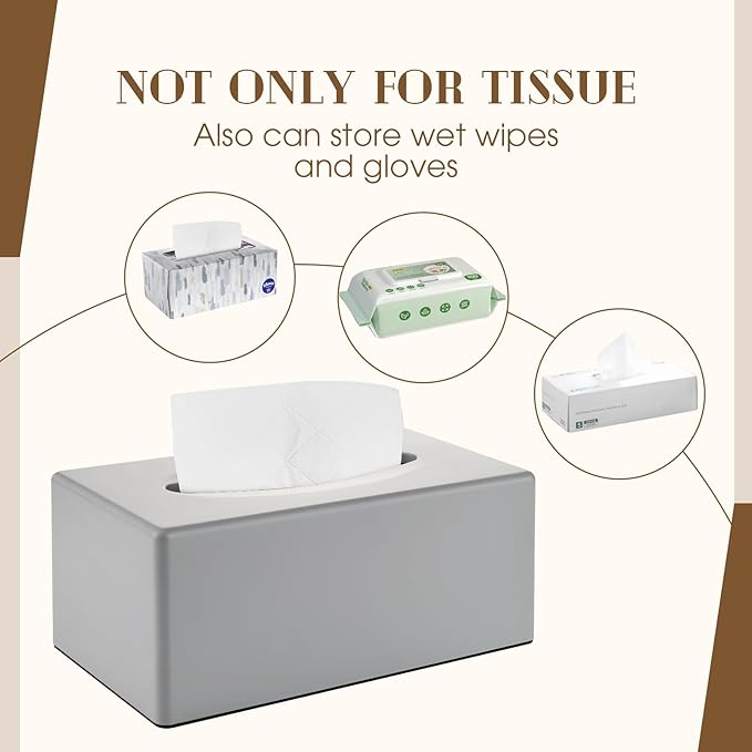 Y-in Hand Tissue Box Cover, Rectangular Facial Tissue Holder with Bottom, Decorative Storage Box for Bathroom Vanity, Toilet Tank, Car, Dressers, Night Stand, Rv, Parlors and Offices - Grey