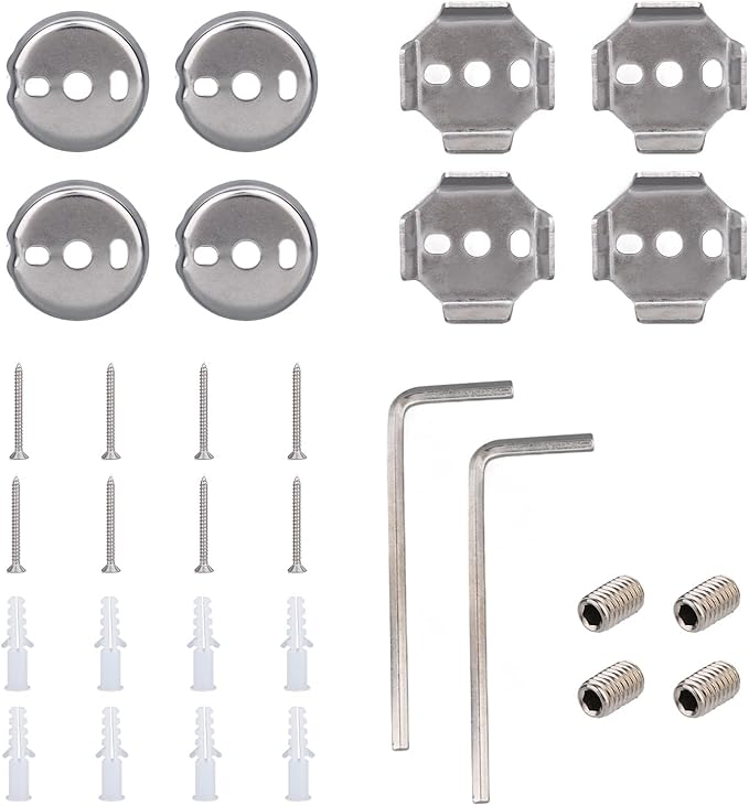 30pcs Towel Bar Rod Replacement Parts Set, Stainless Steel Bathroom Mounting Holder Bracket Towel Bar Mounting Hardware Kit with Round and Square Base Screws Wrench