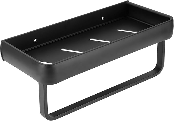 30cm Bathroom Shelf, Wall Mounted Storage Rack, Aluminum Material, with Heightened Fence Design, Ideal for Home Bathrooms (Single Layer with Pole)