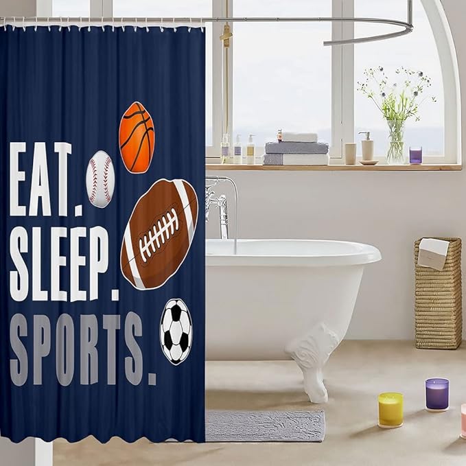 Feelyou Football Shower Curtain Kids Basketball Basketball Ball Games Bathroom Shower Curtain Set for Boys Girls Sports Theme Bath Curtain Breathable Bathroom Accessories Decor 72"x78"
