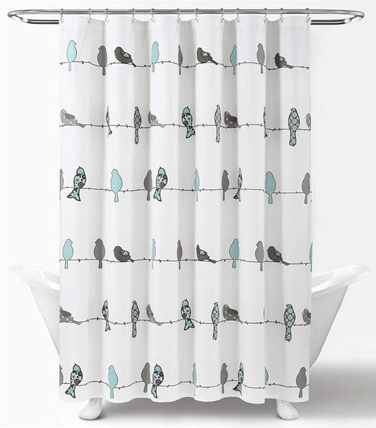 Lush Decor Rowley Birds Shower Curtain, 72” W x 72” L, Blue & Gray - Colorful Floral Bird Pattern - Whimsical & Playful Bird Shower Curtain - Farmhouse, Coastal, & Boho Bathroom Decor