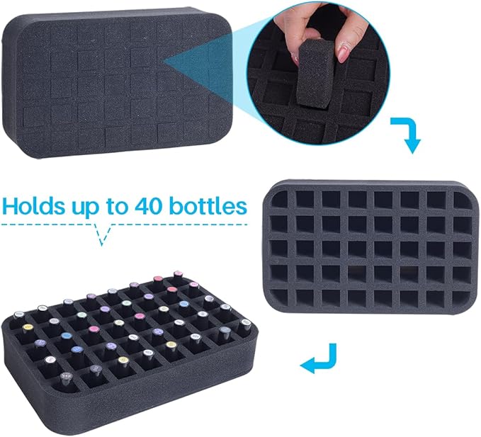 2 Pack Nail Polish Organizer Holder Foam Pad with Slots for Storage 80 Bottles (15ml/0.5fl.oz) Nail Polish or Essential Oil Tray for Drawers Black
