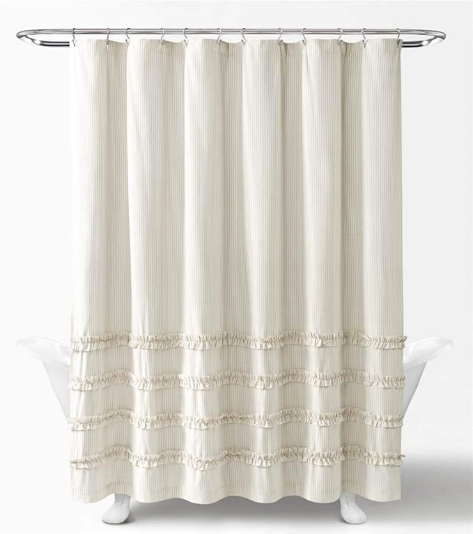 Lush Decor Vintage Stripe Yarn Dyed Cotton Shower Curtain, 72" x 72", Neutral