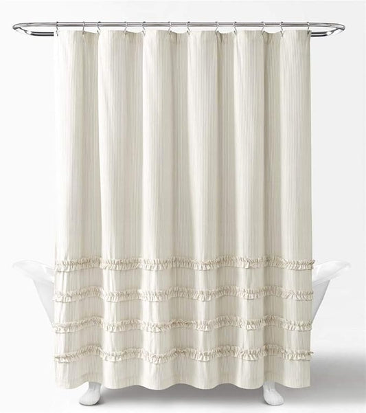 Lush Decor Vintage Stripe Yarn Dyed Cotton Shower Curtain, 72" x 72", Neutral