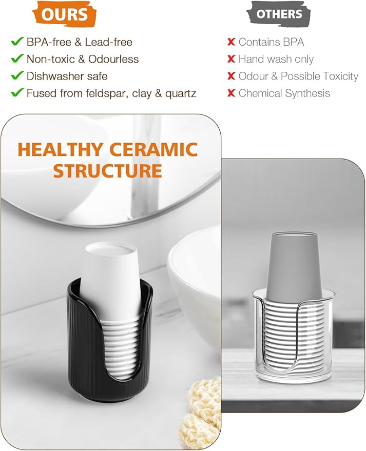 ABRUTY Bathroom Cup Dispenser, 3oz-4oz Ceramic Paper Cup Holder, Small Countertop Mouthwash Dixie Cups Accessories, for Vanity Countertops, Bathroom, Kitchen, and Dining Room