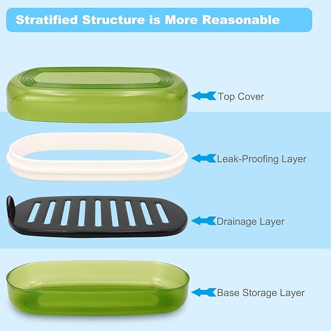 HAYSNA Solid Shampoo Bar Holder, Large Bar Soap Holder, Travel Soap Container, Soap Box with Draining Layer, Soap Case for Bathroom, Traveling, Gym, Camping (Green Style-1-Large)