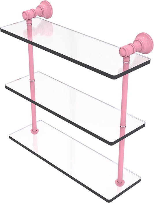 Allied Brass CL-5-16-PNK Carolina Collection 16 Inch Triple Glass Shelf, Pink