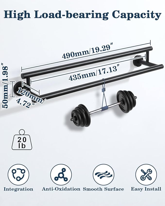 Alise Double Towel Bar Black,20" Towel Rack for Bathroom Wall Mounted,Bathroom Towel Rack SUS304 Stainless Steel Bathroom Towel Holder Quick Drying Hand Towel Holder Towel Bar for Walls