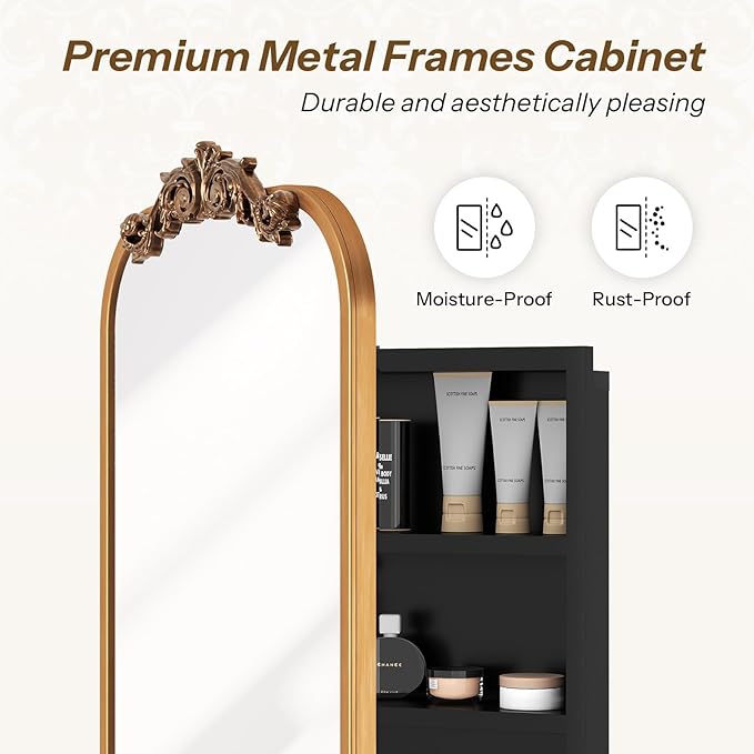 16x24 Inch Bathroom Medicine Cabinet with Mirror, Recessed or Surface Mount, Sturdy, Durable & Easy Installation, Vintage Metal Frame(Gold)