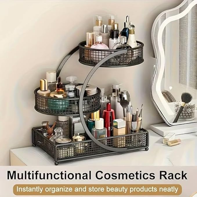 Makeup Organizer Countertop for Vanity, 3 Tier Bathroom Bedroom Counter Skincare Organizer Cosmetic Display Shelf Vanity Accessories for Women Multi-Purpose Metal Storage Rack for Home, Office