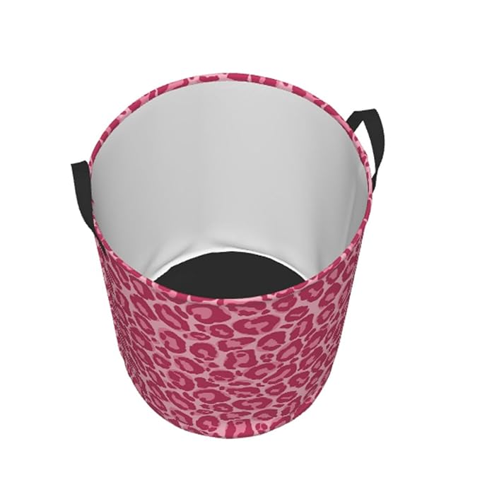 Pink Leopard Texture Round Laundry Hamper Storage Basket Toys Clothes Organizer Bin For Home Bathroom Bedroom Dorm Nursery, 62l