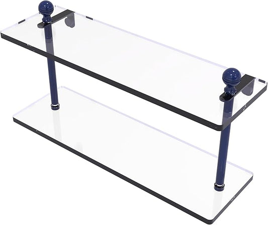 Allied Brass MA-2/16-MBL Mambo Collection 16 Inch Two Tiered Glass Shelf, Mediterranean Blue
