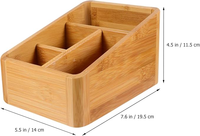 Angoily Wood Organizer Box Wood Compact Storage Organizer Bin Bathroom Countertop Storage Bin 4 Compartment Basket for Kitchen Cabinet