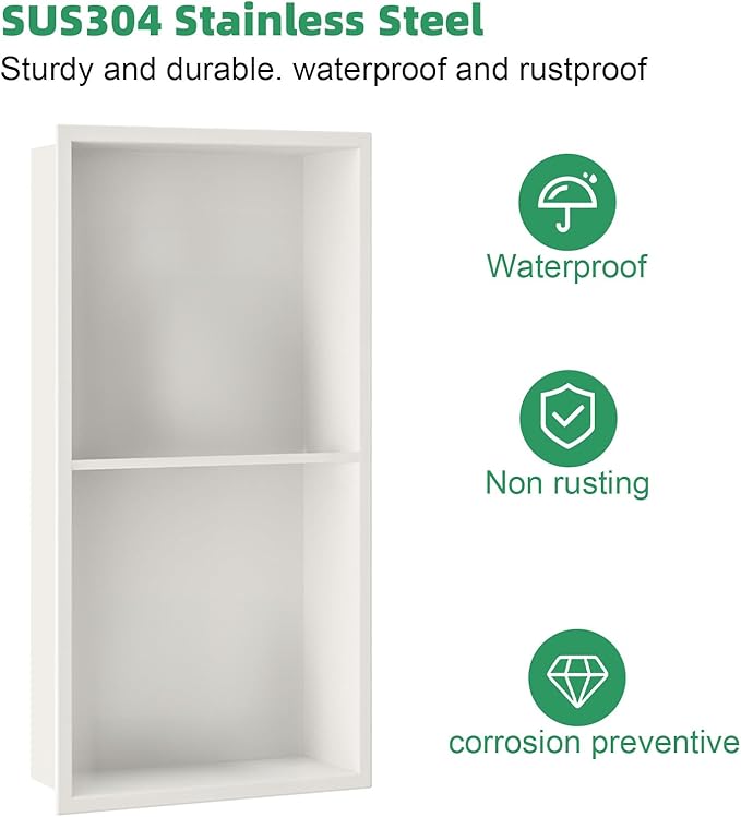 SaniteModar Shower Niche, Stainless Steel Shower Niche No Tile Needed, Recessed for Bathroom Storage (Warm White, 24" x 12",Double)