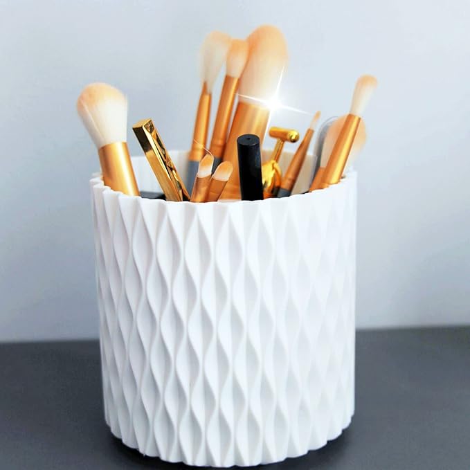 SMILESUN 360??Rotating Makeup Brush Holder Makeup Organizer 5 Slot Cosmetic Storage Makeup Brushes Cup Pen Holder (White)