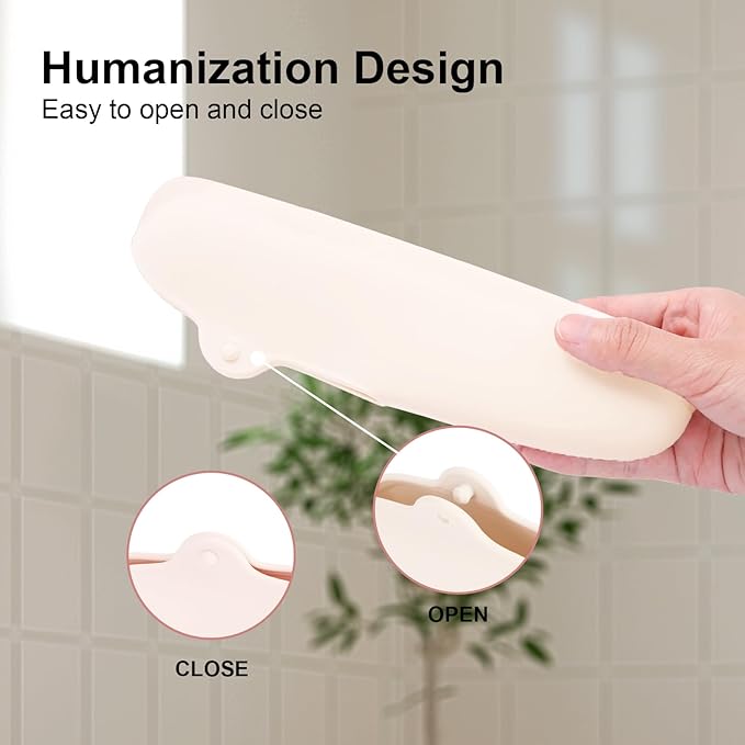 Silicone Travel Makeup Brush holder, Half-open Snap Design, Portable and Eco-Friendly Beauty Makeup Organizer (Cream white)