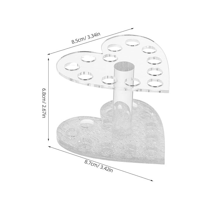 Healeved Heart-Shaped Nail Art Pen Holder Transparent Acrylic Nail Brush Stand Uv Gel Polish Pen Rest for Salon and Home Use 3.42X3.34X2.40In