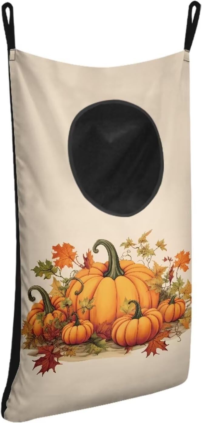 ZOUTAIRONG Hanging Laundry Hamper Clothes Basket Over The Door Laundry Hamper Bag Storage Organizers for Kids Bedroom Dorm Closet Hampers, Thanksgiving Pumpkin
