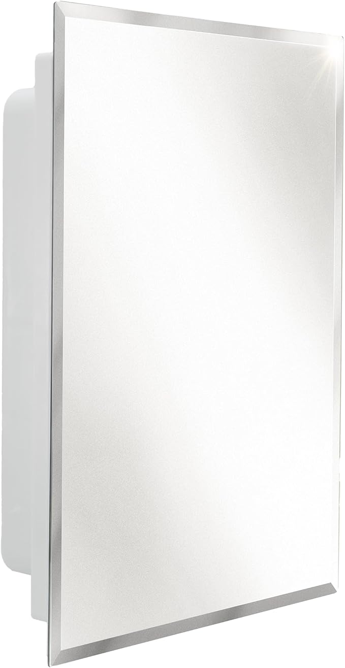 RecPro RV Bathroom Medicine Cabinet | 16” W x 22” H | Two Shelves | Frameless Polished Edge Mirror | Made in USA | White