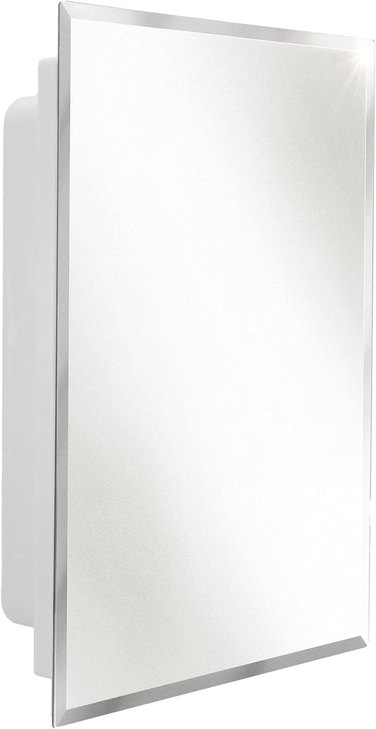 RecPro RV Bathroom Medicine Cabinet | 16” W x 22” H | Two Shelves | Frameless Polished Edge Mirror | Made in USA | White
