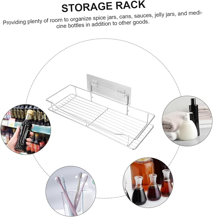 Healifty 1Set Nail Wall Mounted Kitchen Storage Rack Rustproof Stainless Steel Shelf for Toiletries and Kitchen Essentials Space Saving Design for Home Bathroom and Office Use