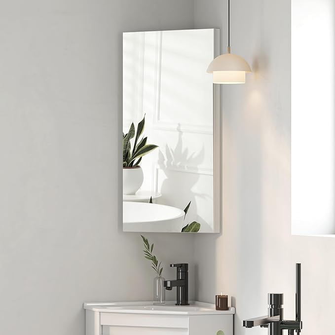 Corner Medicine Cabinet with Mirror,Bathroom Small Corner Medicine Cabinet, Wall Mount Bathroom Storage Cabinet,Opens Left & Right,Triple Shelf,12.6" W x 7.3" D x 23.6" H