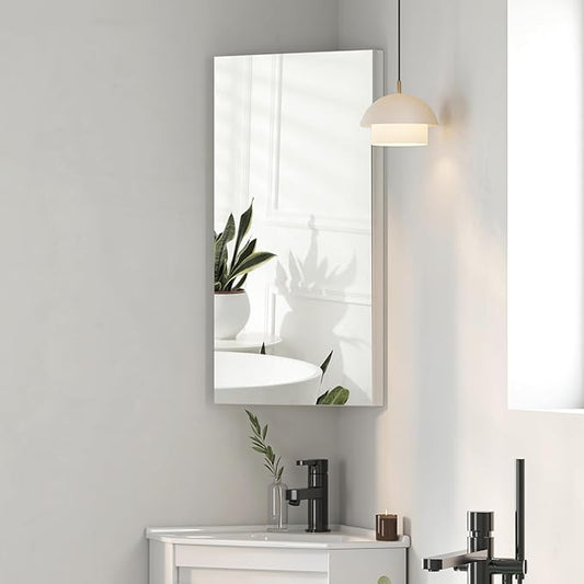 Corner Medicine Cabinet with Mirror,Bathroom Small Corner Medicine Cabinet, Wall Mount Bathroom Storage Cabinet,Opens Left & Right,Triple Shelf,12.6" W x 7.3" D x 23.6" H