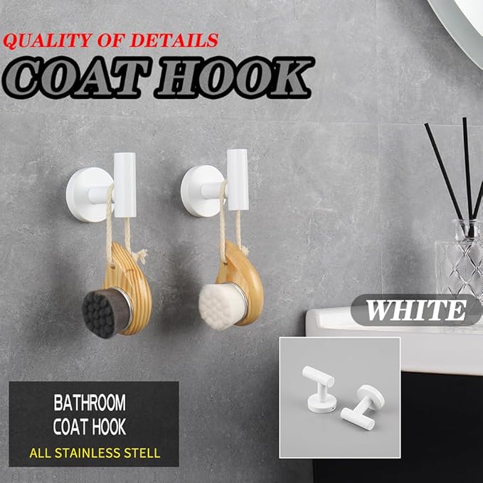GERZWY 3-Piece Bathroom Accessories Hardware Set SUS 304 Stainless Steel - 2X Coat Hook Toilet Paper Holder, White