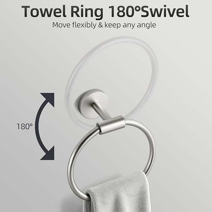 Brushed Nickel Bathroom Hardware Set 5 PCS, Towel Bar Set Brushed Nickel, Bathroom Accessories Fixtures Stainless Steel, Towel Racks for Bathroom, Bathroom Towel Holders, Towel Hooks & Rings, 19in