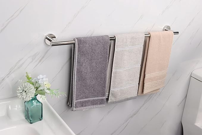 TocTen Bath Towel Bar - Thicken SUS304 Stainless Steel Bathroom Towel Holder, Towel Rod for Bathroom Heavy Duty Wall Mounted Towel Rack Hanger (30IN, Chrome)