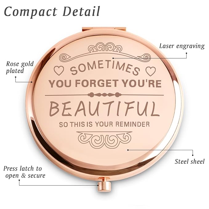 Inspirational Gifts for Women Girl, Personalized Gift for Adult Teen, Compact Mirror for Friend Sister Daughter Wife Mom, Birthday Graduation Mothers Day Basket Stuffers