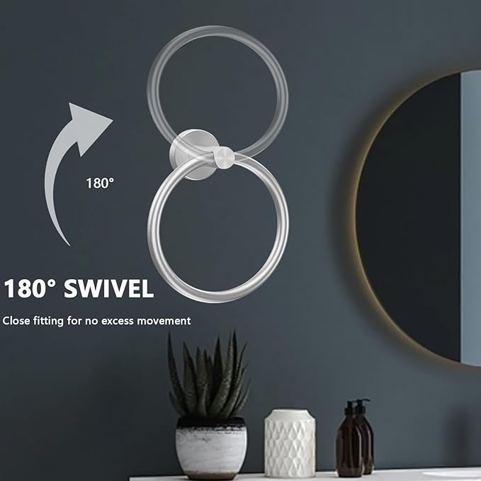 WOOPHEN Hand Towel Ring, Thicken Stainless Steel Bath Towel Holder Modern Round Towel Hanger Wall Mounted for Bathroom, Kitchen (Brushed Nickel)