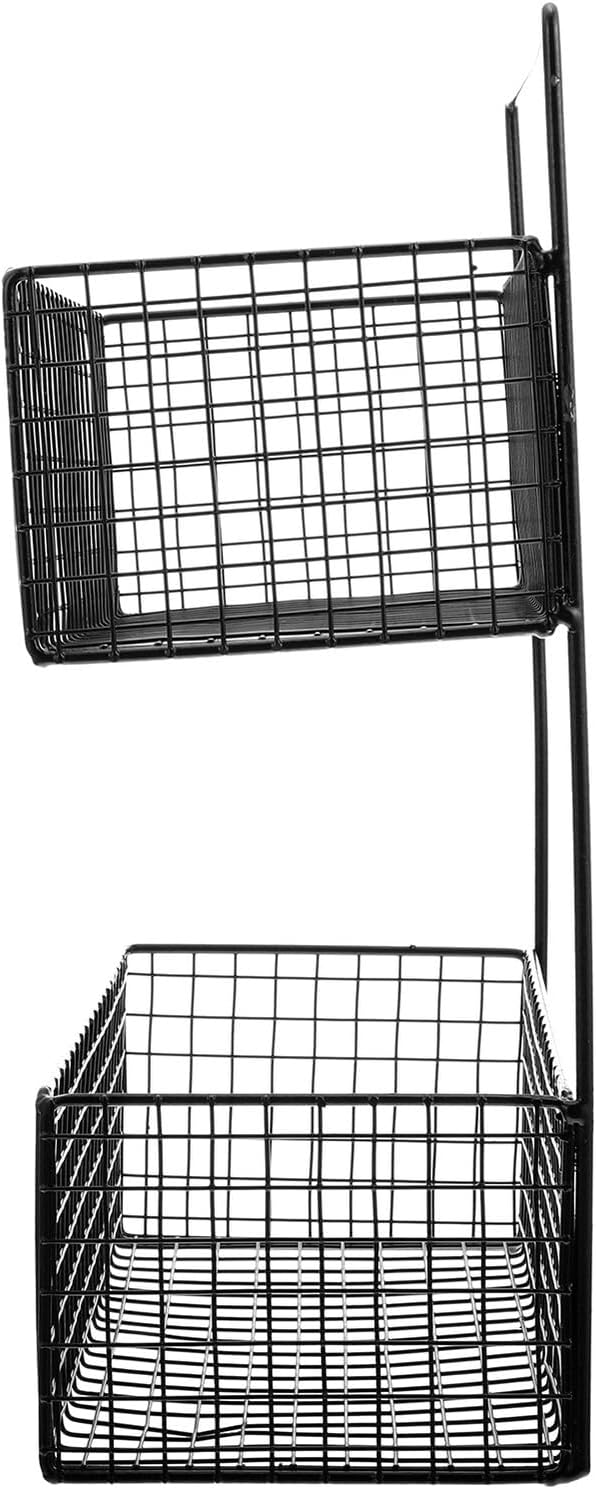 Double Shelf Bathroom Wall-Mounted Storage Rack Iron Draining Basket for Toilet Kitchen Strong Load Capacity Smooth Polished Surface Space-Saving Organizer in Black