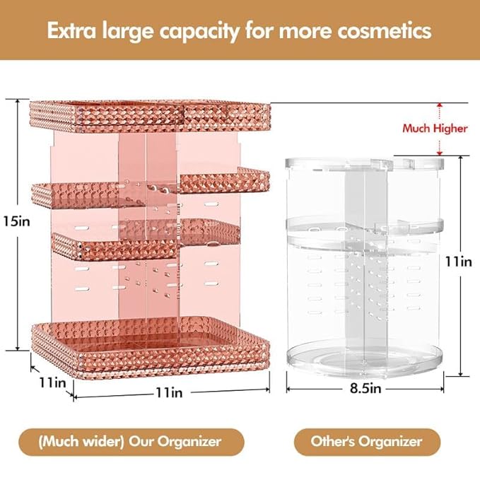 Rotating Makeup Organizer Spinning for Vanity, 360 Rotation with 6 Adjustable Layers, Large Capacity Vanity Skin-care Organizers, Organizador De Maquillaje (Pink)