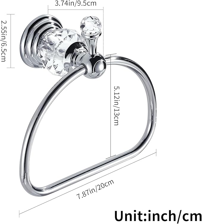 Crystal Towel Ring,Chrome Hand Towel Holder Bathroom,Silver Hand Towel Ring Round Towel Holder Wall Mounted Bathroom Accessories