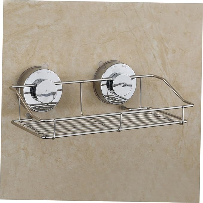 Mobestech Wall Mounted Bathroom Shelf with Suction Cups Silver Storage Rack for Organizing Items Bathroom Kitchen and Toilet