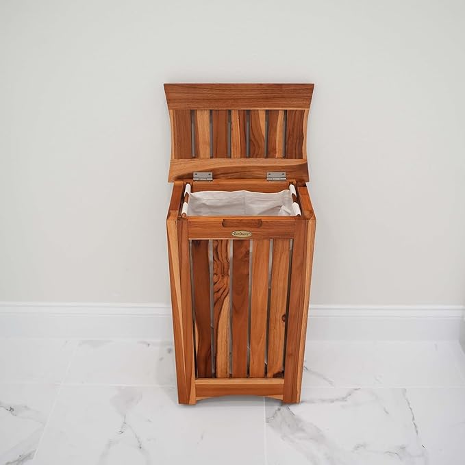 DecoTeak Solid Hamper in Natural Teak, 15 inch W x 12.5 inch D x 16 inch H